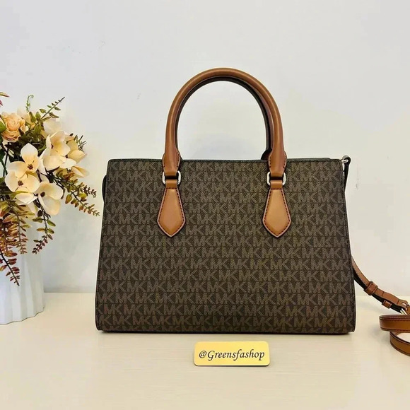 Michael Kors Purse Medium Sheila Signature Logo and Metallic Satchel Brown - Picture 4 of 10